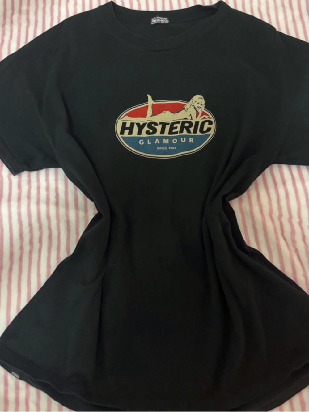 Hysteric Glamour Black Tee with Red, Cream & Blue Logo